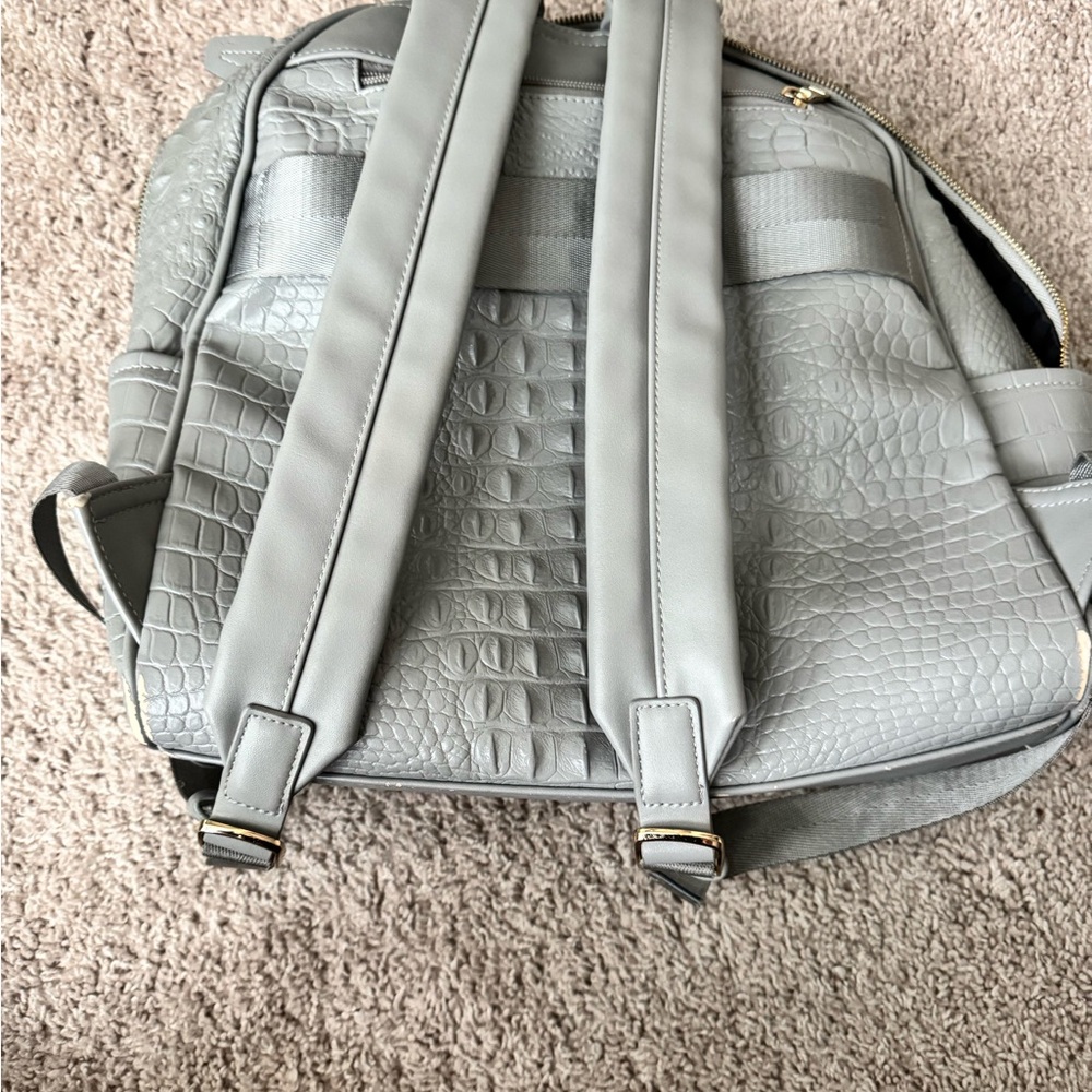 Gray Textured Backpack with Gold Hardware - Picture 5 of 8